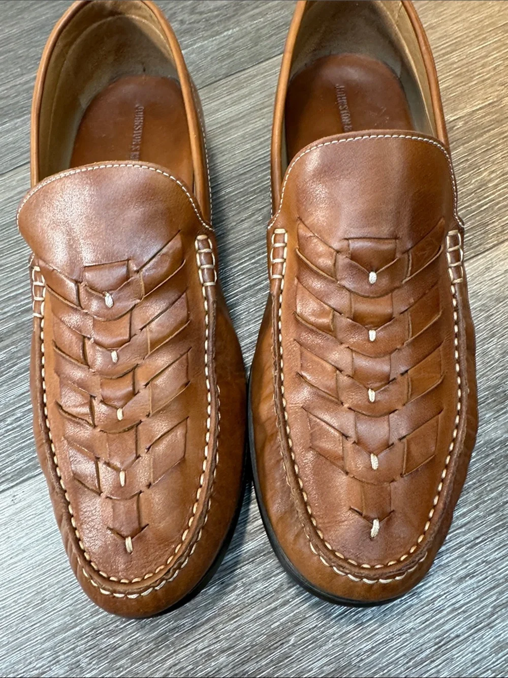 Johnston & Murphy Brown Woven Leather Slip-On Loafers men’s SZ 10.5 (j284)